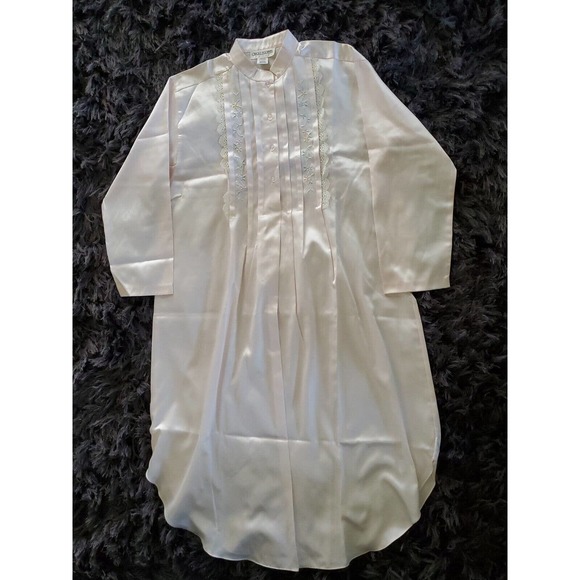 Carol Hochman Cottage Core Satin Long Button Down Embroidered Lace Pink Gown S - Picture 5 of 10